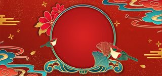 中国风国潮宫廷复古祥云锦鲤花卉扇子BANNER海报背景PSD素材