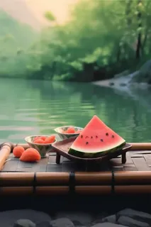 清爽河边西瓜简约节气海报背景