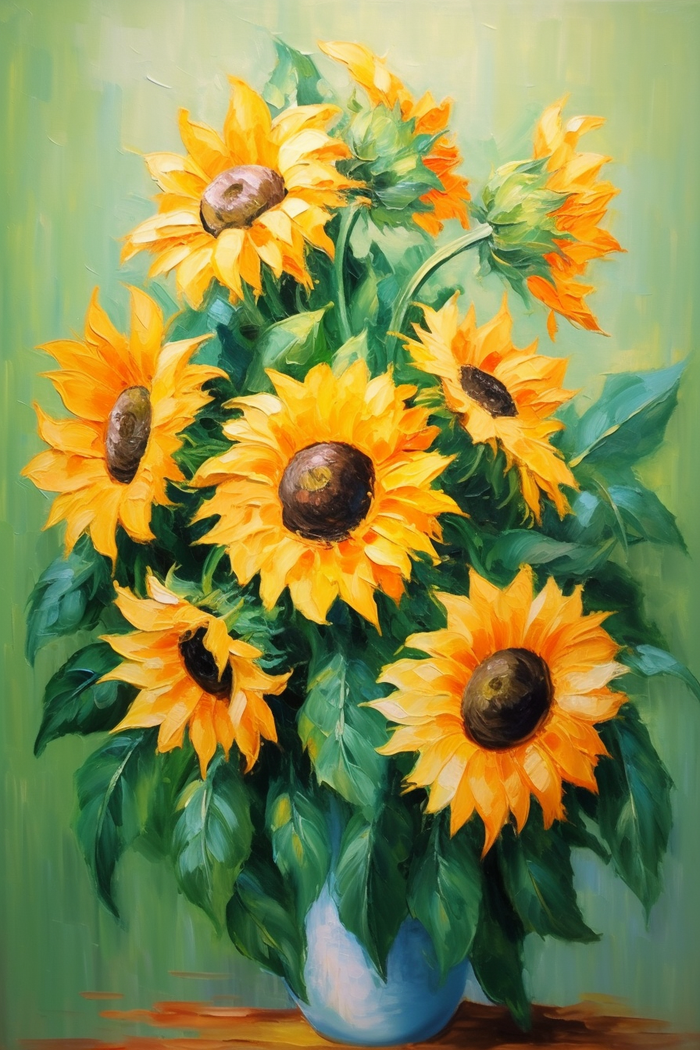 花瓶里的向日葵花油画插画(x)