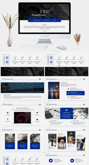 欧美风简约大气深蓝PPT模板预览图