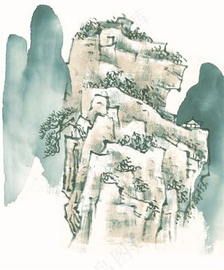 水墨山石工笔图片素材