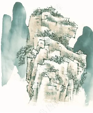 水墨山石工笔图片素材