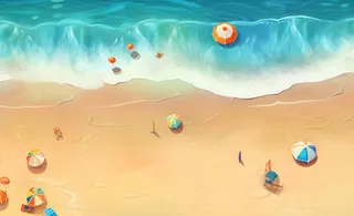 夏日海滩海边浪花海鸥背景