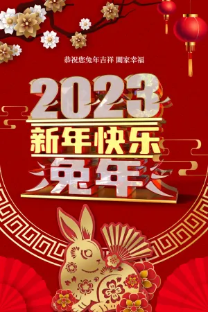 卡通塑料2023新年快乐创意海报