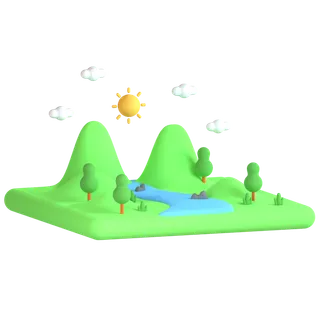 河流卡通自然图标3Dpng素材