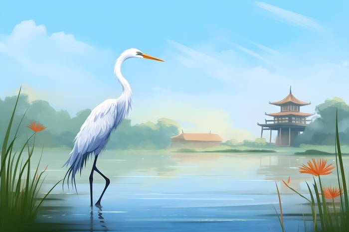 国风芦苇白鹭清新背景(3600x2400)