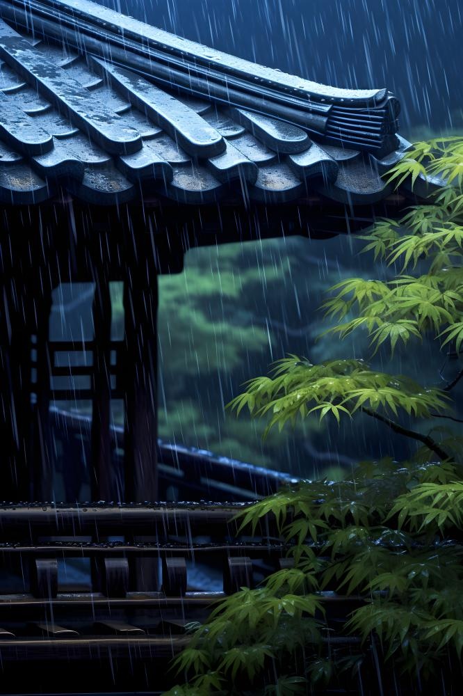 雨水国风建筑背景(2400x3600)
