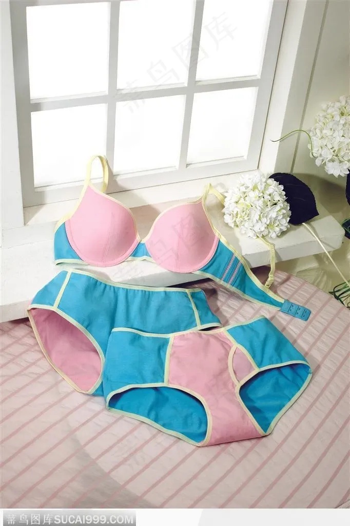 时尚用品-蓝色与粉色相间的内衣裤