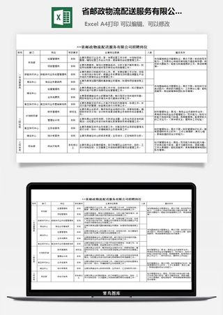省邮政物流配送服务有限公司招聘岗位excel模板