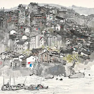 吴冠中手绘建筑房子乡村美景装饰画 吴冠中手绘建筑房子乡村美景装饰画
