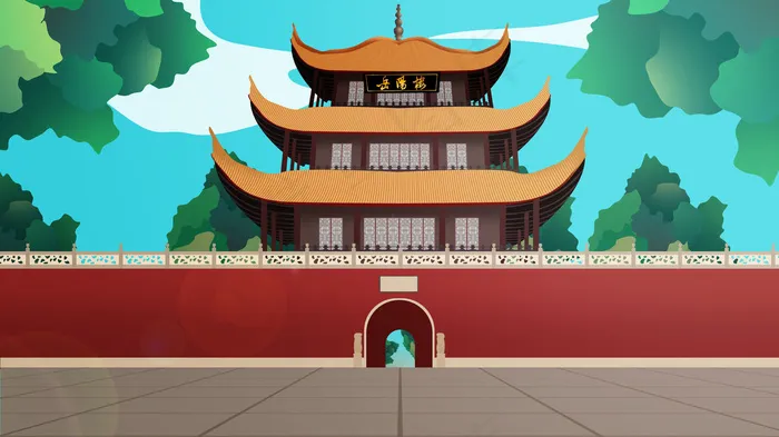 古风建筑插画psd模版下载