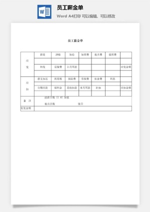 员工薪金单word模板