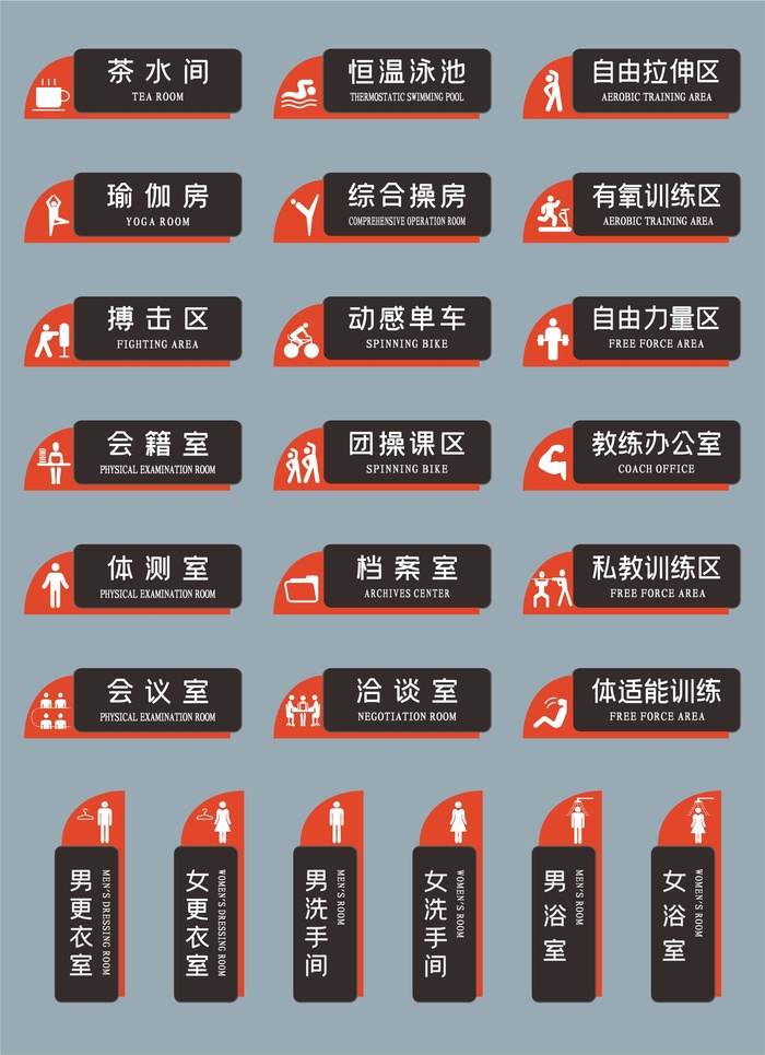 现代异形健身房室内导视指示标识门牌导视牌cdr矢量模版下载
