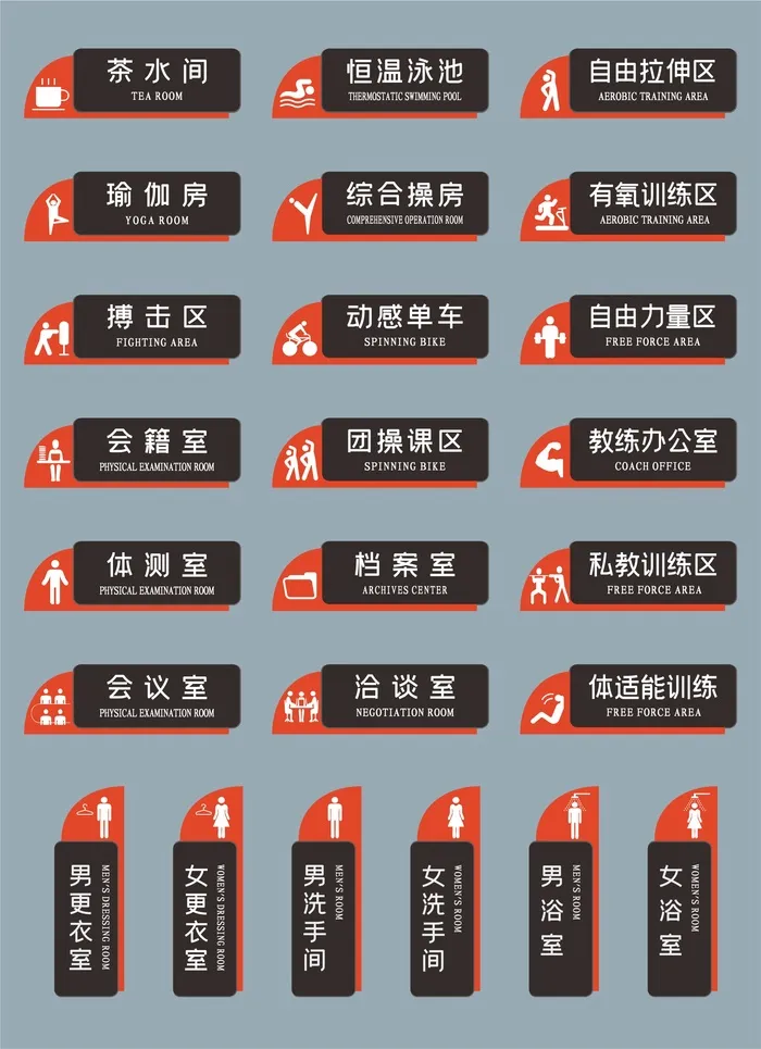 现代异形健身房室内导视指示标识门牌导视牌cdr矢量模版下载