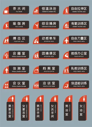 现代异形健身房室内导视指示标识门牌导视牌