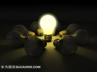 一个发光的电灯与周围倒着的电灯