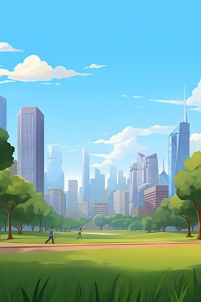 城市风光建筑草地背景
