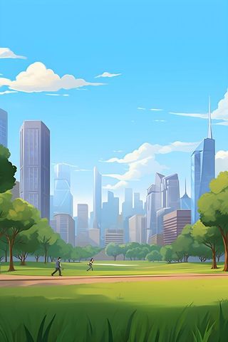 城市风光建筑草地背景