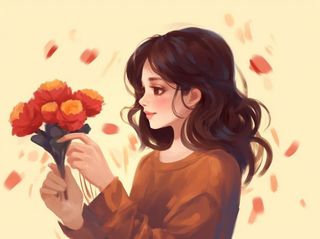 母亲节妈妈拥抱着孩子花海手绘插画素材海报背景