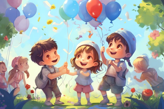 儿童孩子玩耍气球乐园聚会插画海报素材背景