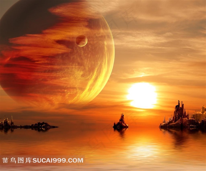 落日下的太空