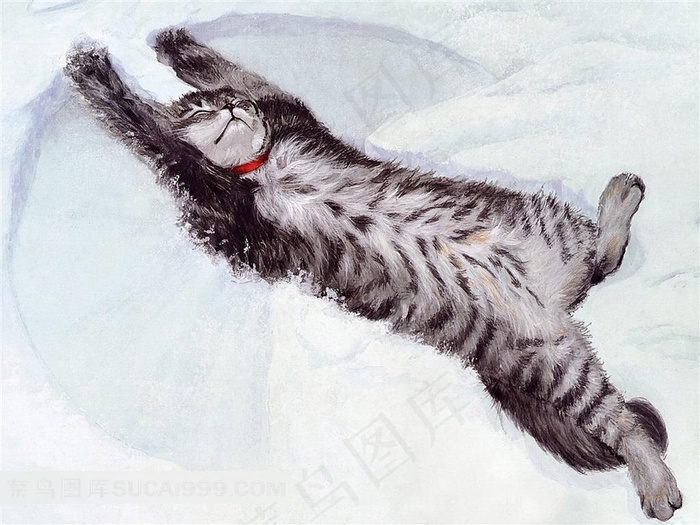 躺着的的小猫插画素材