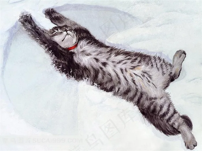 躺着的的小猫插画素材