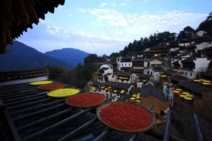 江西婺源篁岭晒秋风景素材