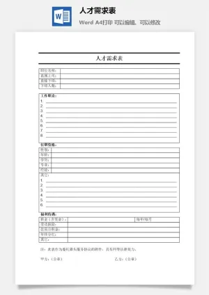 人才需求表word模板预览图