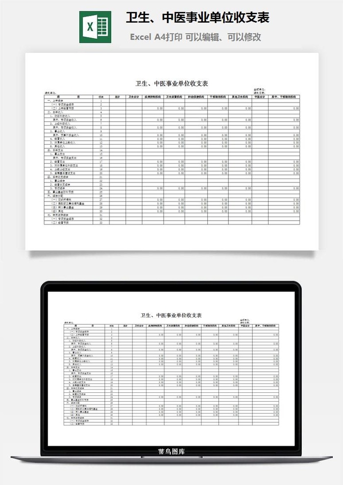 卫生、中医事业单位收支表excel模板