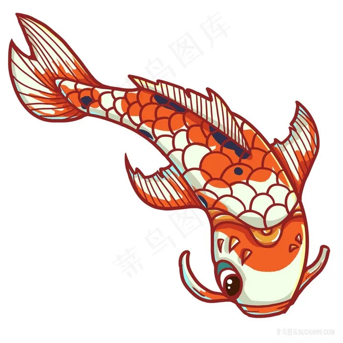 卡通手绘锦鲤png插画图片