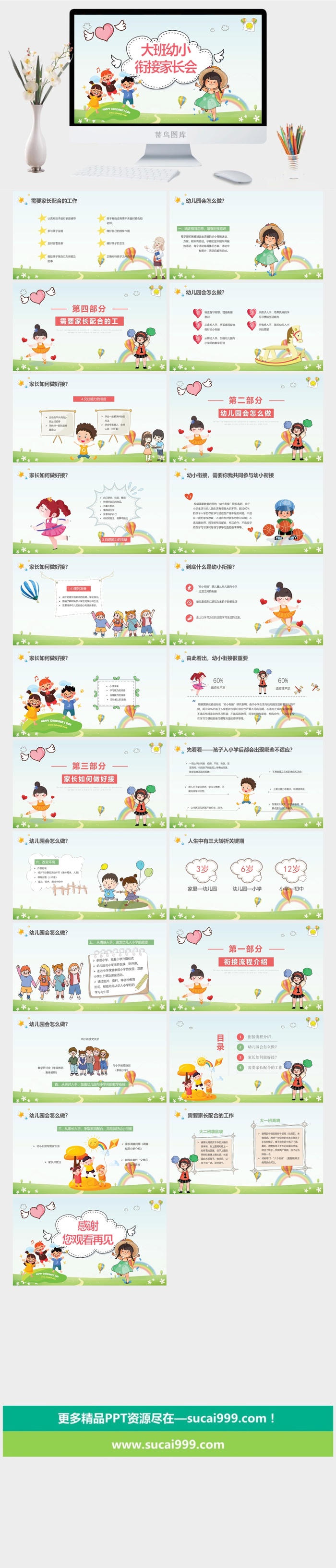 幼儿园大班幼小衔接家长会 高清 可修改 PPT 