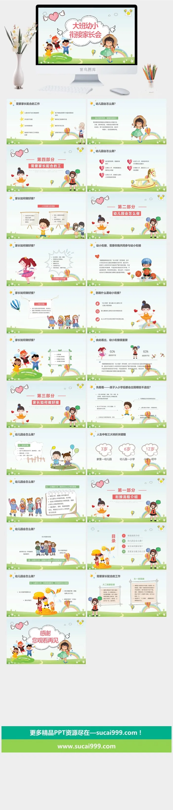 幼儿园大班幼小衔接家长会 高清 可修改 PPT 