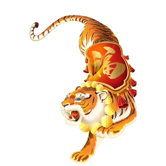 手绘国潮虎年卡通白虎老虎形象插画装饰元素PSD设计素材png免抠图psd模版下载