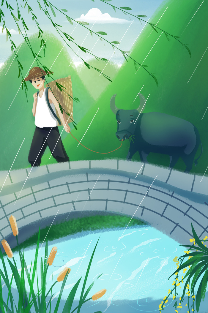 谷雨插画PSD素材psd模版下载