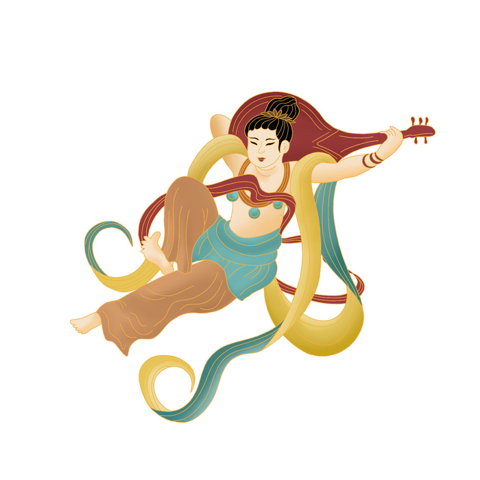 手绘国潮中国风古代敦煌神话飞天仙女美女古装人物插画PSD素材psd模版下载