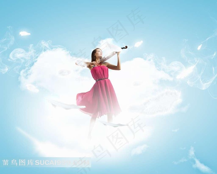 云彩上拉小提琴的国外美女