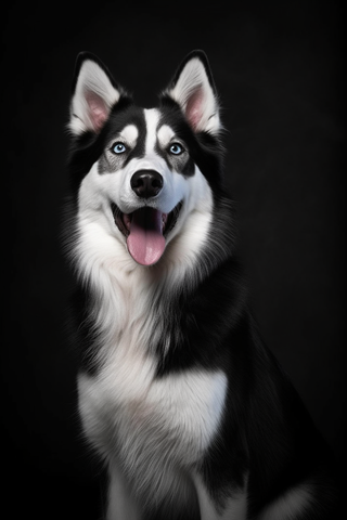 一只帅气的西伯利亚哈士奇黑色背景摄影图