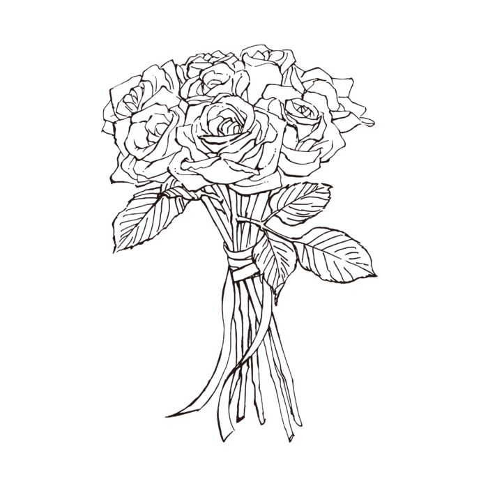 线条草本花卉手绘植物-玫瑰花1