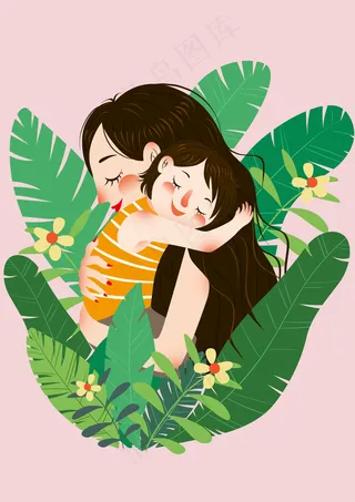 卡通手绘母亲节插画漫画素材