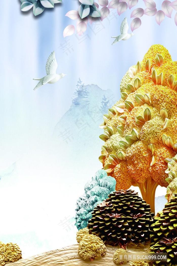 水彩树时尚立体装饰画