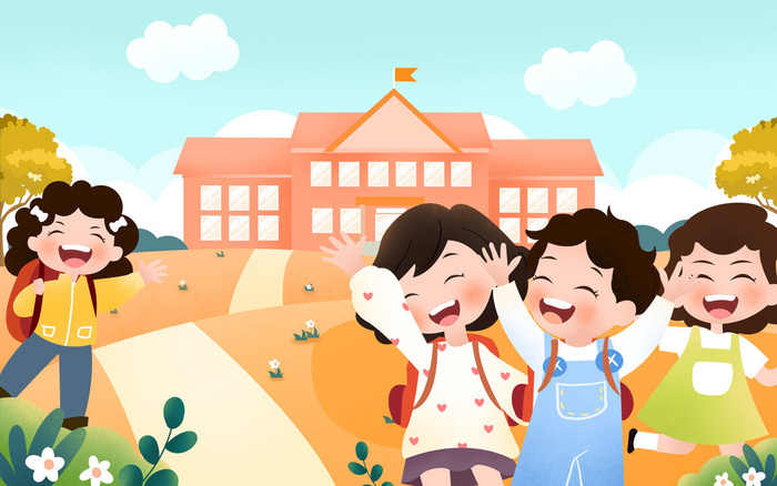 学生开学季开心上学插画背景psd模版下载