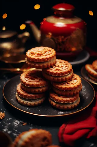 中式饼干托盘美食糕点摄影图