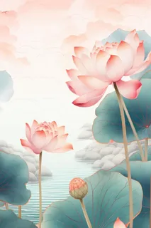 水墨山水风景国风荷花背景