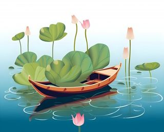 睡莲荷花帆船湖水背景