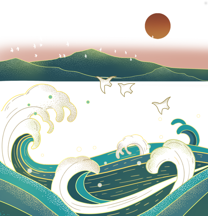 国潮仙鹤插画免扣素材设计素材