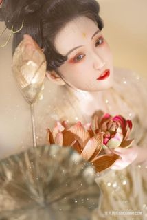 唯美金波荷花华贵汉服美女图片素材