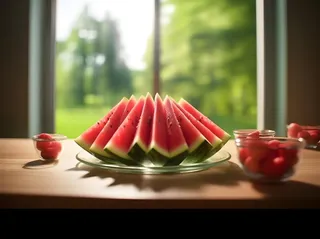 桌上切开的西瓜背景