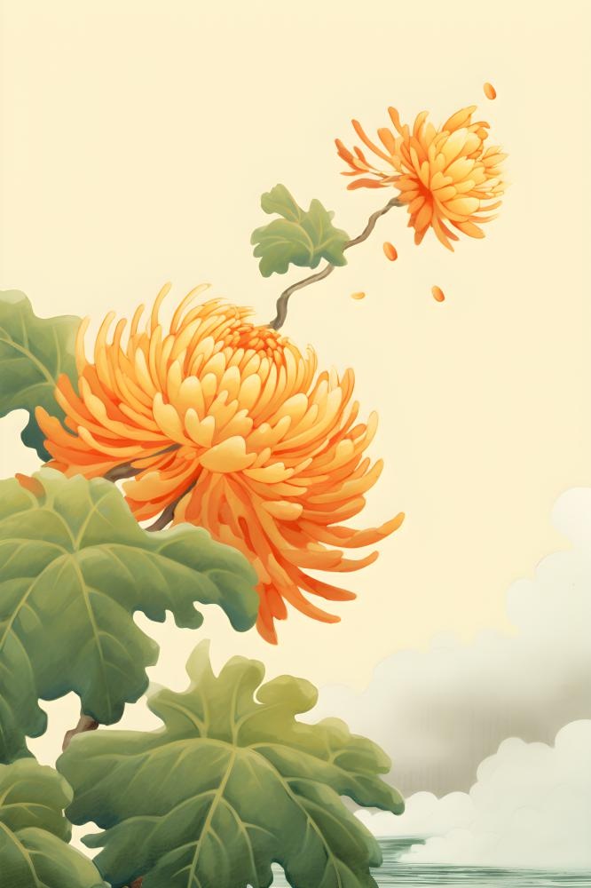 菊花国风山水插画(2400x3600)