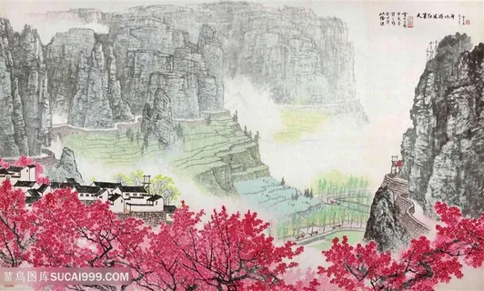 白雪石巍峨山脉花卉风景画装饰画